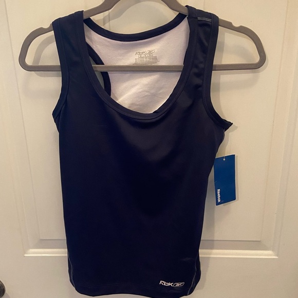 NWT $48 REEBOK "CUT & SEWN SUPPORT TANK" WOMENS TANK TOP W/BRA NAVY MEDIUM - Picture 1 of 6
